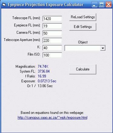 Eyepiece Projection Calculator 