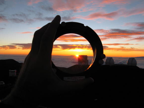 Looking at the sunset on Mauna Kea through IRPOL. Credit: U of Hawaii