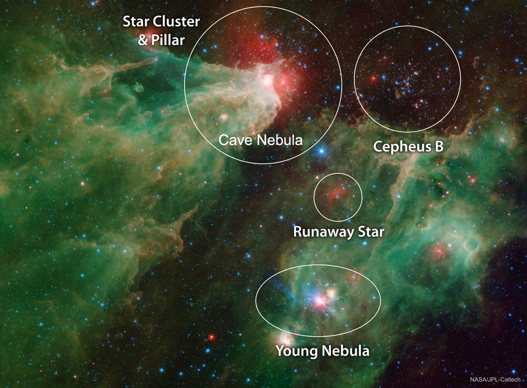 The Cave Nebula in Infrared from Spitzer